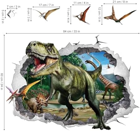 Wondever 3D Dinosaur Wall Decals for Kids Room