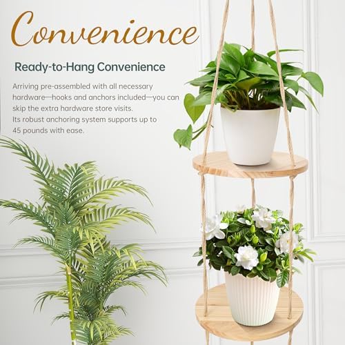 4-Tier Hemp Rope Hanging Plant Shelf for Narrow Spaces