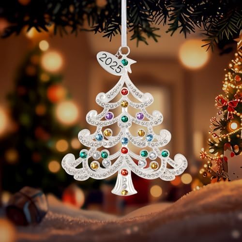 2025 Metal Ornament with Colorful Crystals and Engraving