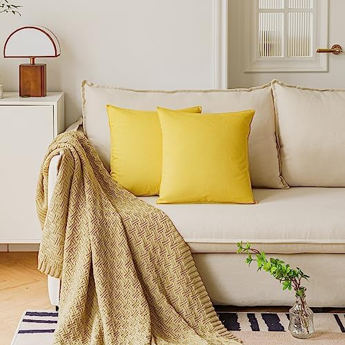 NiNi ALL Waterproof Throw Pillow Covers Set of 2 Yellow 16x16 inch