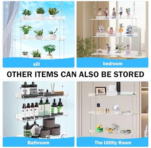 2-Tier Clear Acrylic Hanging Window Plant Shelves with Hooks and Suction Cups