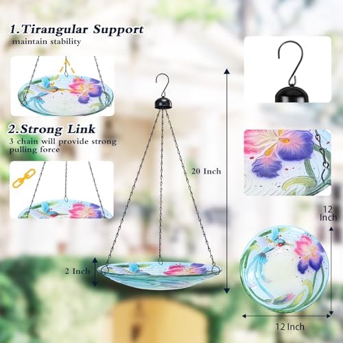 MUMTOP Hanging Bird Bath - 12 Inch Outdoor Decor