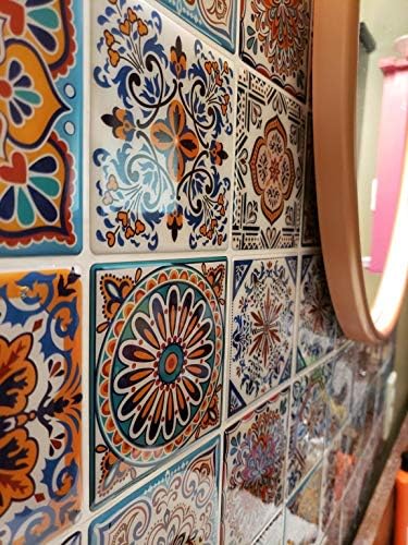 LONGKING Colorful Talavera Tile Backsplash Stickers 10 Sheets