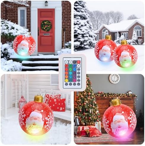 CEWOR 24 Inch Inflatable Christmas Ball with Rechargeable LED Light