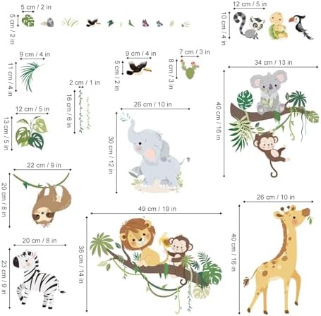 Decalmile Jungle Animals Tree Branch Wall Decals Safari Monkey Giraffe Lion Wall Stickers