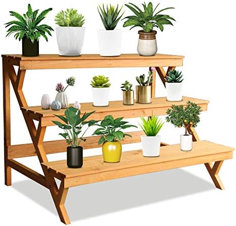 3 Tier Wood Plant Stand Indoor Outdoor Storage Display Shelf