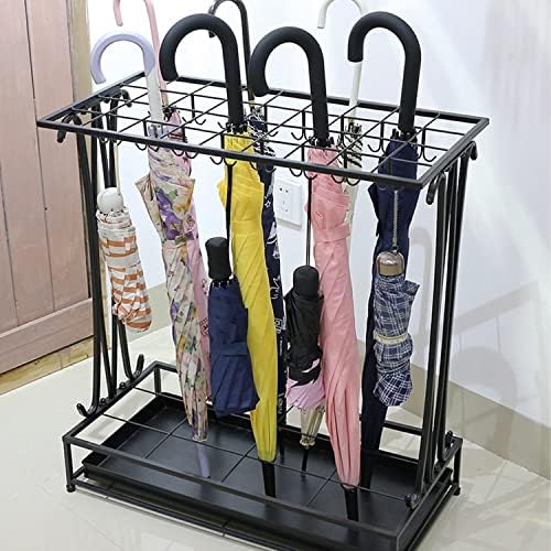 21 Slot Umbrella Stand with 24 Hooks and Drip Tray - Black