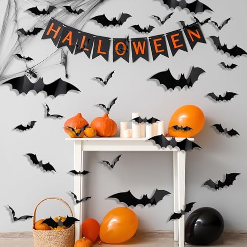 56Pcs 3D PVC Halloween Bat Decor Wall Sticker