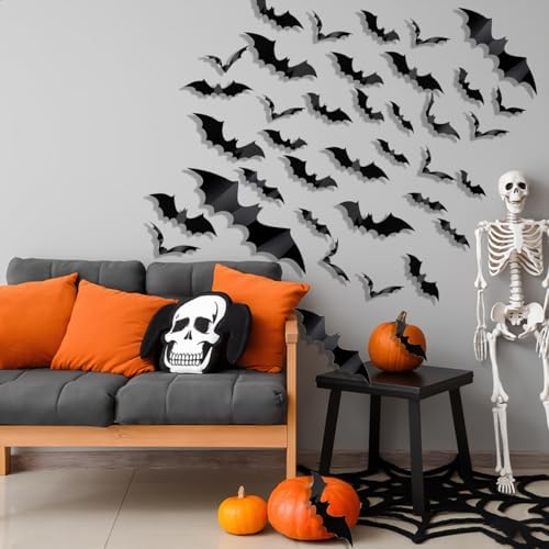 56Pcs 3D PVC Halloween Bat Decor Wall Sticker