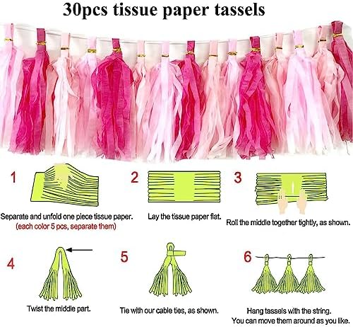 30pcs Hot Pink Tissue Paper Tassels DIY Hanging Decor Kit