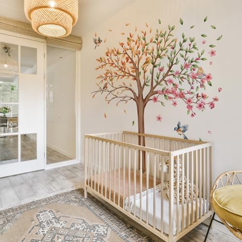 3 Sheets Large Tree Wall Decals with Flowers and Birds