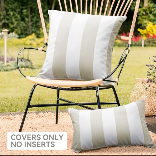 Western Home 2-Pack Waterproof Striped Throw Pillow Covers Beige Grey