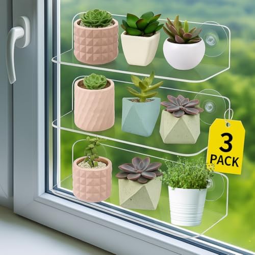 NovaMode 3 Pack Window Floating Acrylic Shelves Clear