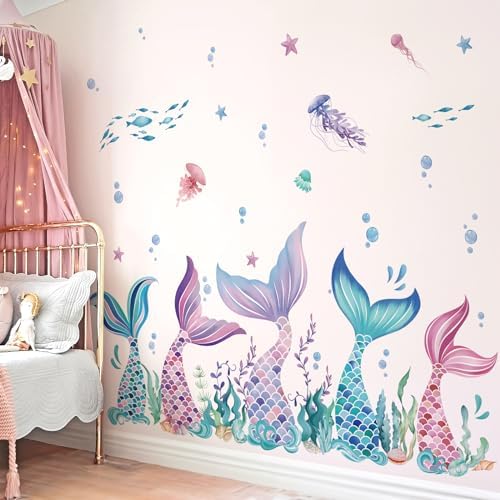 Wondever Mermaid Tail Wall Stickers Under the Sea