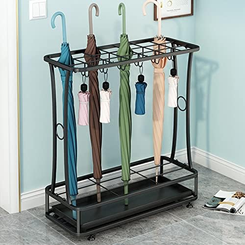 21 Slot Umbrella Stand with 24 Hooks and Drip Tray - Black