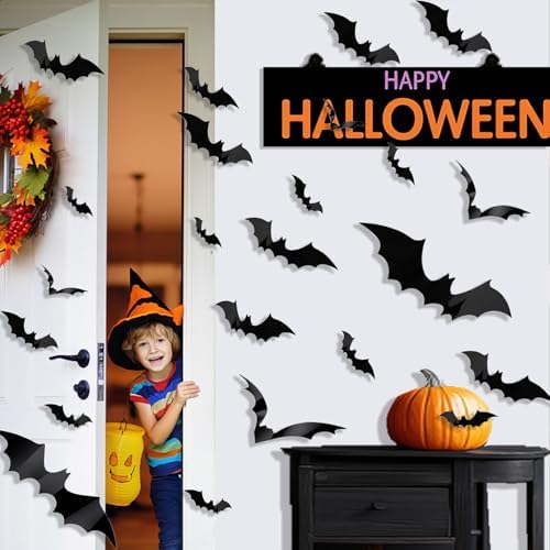 56Pcs 3D PVC Halloween Bat Decor Wall Sticker