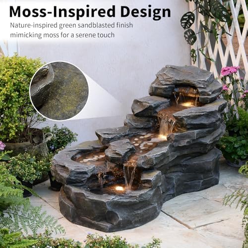 37 Inch 5-Tier Outdoor Water Fountain with LED Lights