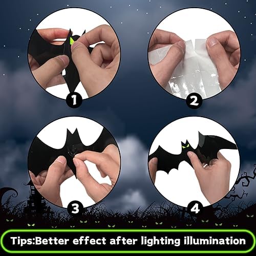 Halloween Decorations 56 Pcs 3D Bats with Glow Eyes