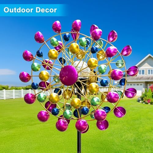 Ferris Wheel Wind Spinner with Solar Light for Garden