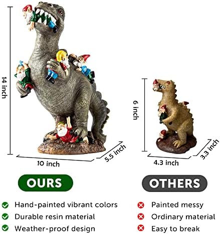 SOWSUN Dinosaur Garden Gnome Statue 14 Inch Outdoor Decor