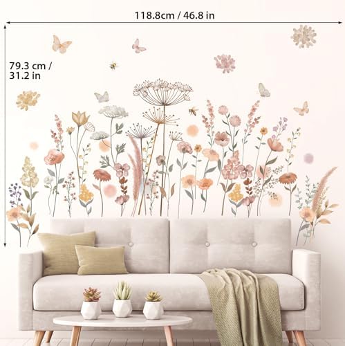 DECOWALL Watercolor Boho Flowers Wall Decal Stickers