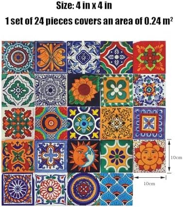 24Pcs Tile Stickers Bohemian Style Peel and Stick Wall Decor