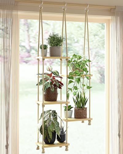 Gentingbro Window Plant Shelves Hand Woven Hanging Stand