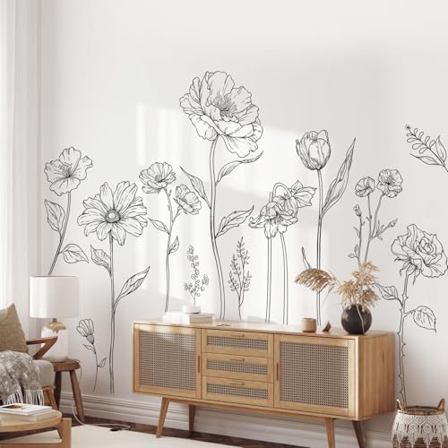 Supzone Large Black Boho Flower Wall Decals 3 Sheets 1