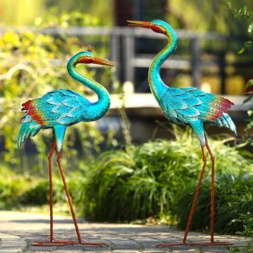 Natelf Blue Heron Garden Statues Set of 2