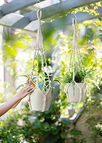 Macrame Plant Hanger Indoor Outdoor with Wood Beads 35 Inch 2pcs