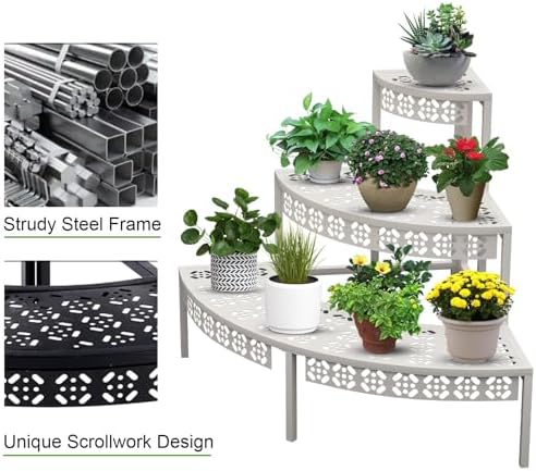 3 Tier Plant Stand with Corner Design and Metal Frame