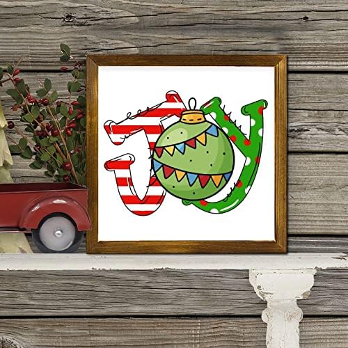 Christmas Joy Ball Framed Wooden Wall Sign 7x7 inch