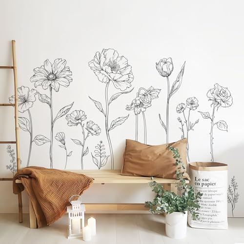 Supzone Large Black Boho Flower Wall Decals 3 Sheets 1