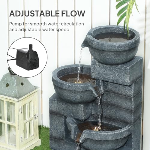 Outsunny 30 Inch Tall Outdoor Waterfall Fountain with LED Lights