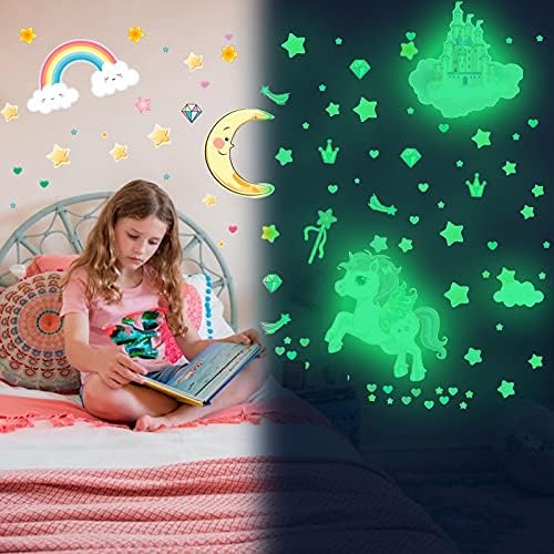 Glow in The Dark Stars and Unicorn Wall Decals 174pcs