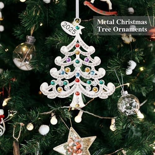 2025 Metal Ornament with Colorful Crystals and Engraving