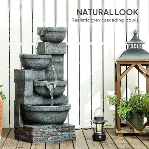 Outsunny 30 Inch Tall Outdoor Waterfall Fountain with LED Lights
