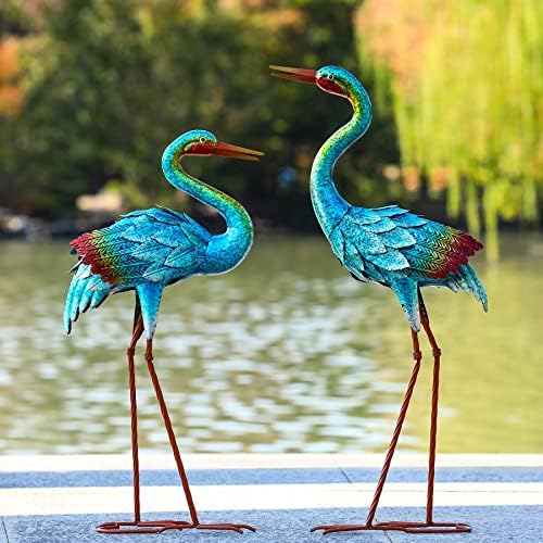Natelf Blue Heron Garden Statues Set of 2
