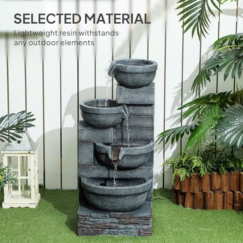 Outsunny 30 Inch Tall Outdoor Waterfall Fountain with LED Lights