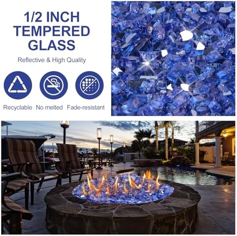 10 Ib Fire Glass for Fire Pit - Cobalt Blue with Inspiration Stone