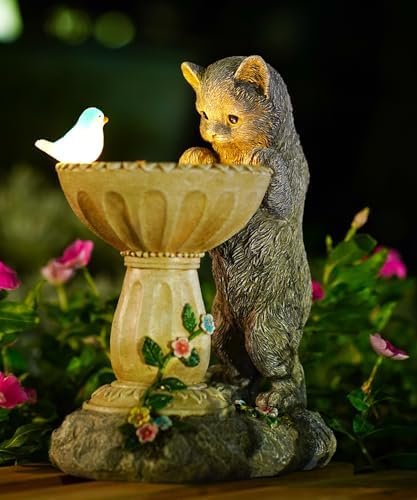 Nacome Solar Cat Birdbath Garden Decor