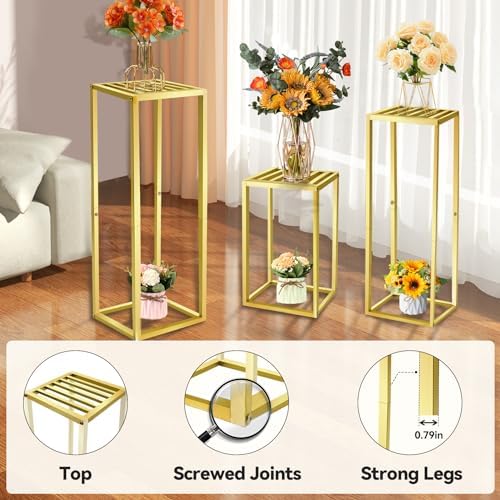 TUSPEU 3pcs Gold Metal Cylinder Pedestal Stands