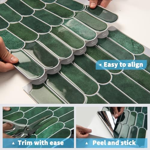 Art3d 10-Sheet Peel and Stick Backsplash Tiles 12x12 Green Marble