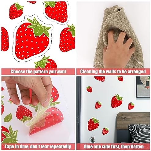4 Sheets 92pcs Strawberry Wall Decals for Girls Bedroom Dorm