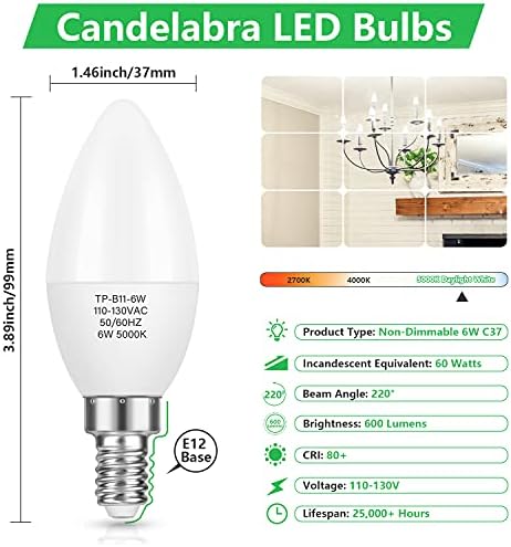 MAXvolador 12-Pack E12 Candelabra LED Bulbs 60W Equivalent