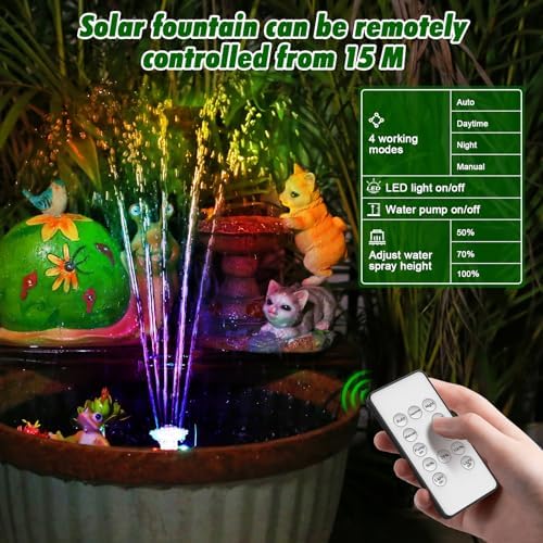 AISITIN 10W Solar Fountain with LED Lights and 4400mAh Battery
