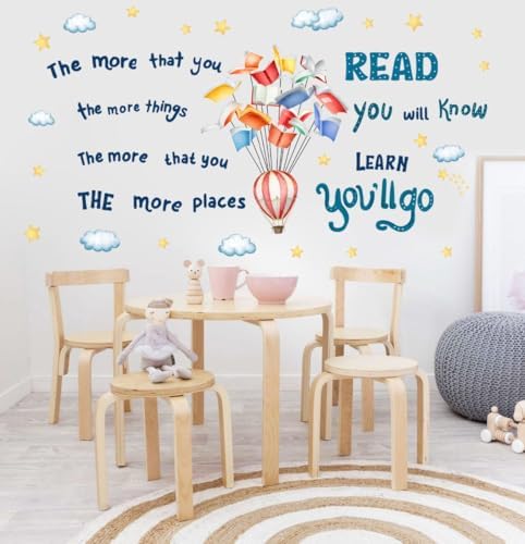 Reading Book Wall Decal Inspirational Quote Educational Artwork