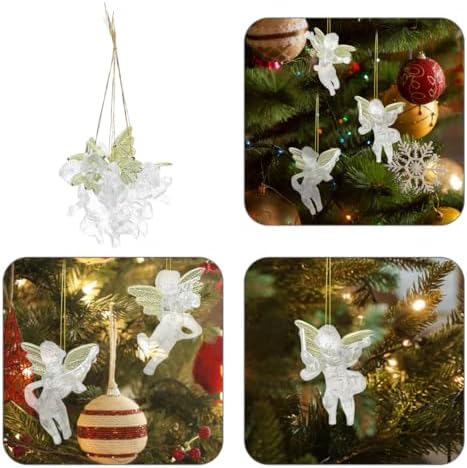PRETYZOOM 24pcs Clear Christmas Angel Ornaments with Gold Wings Hanging Pendants