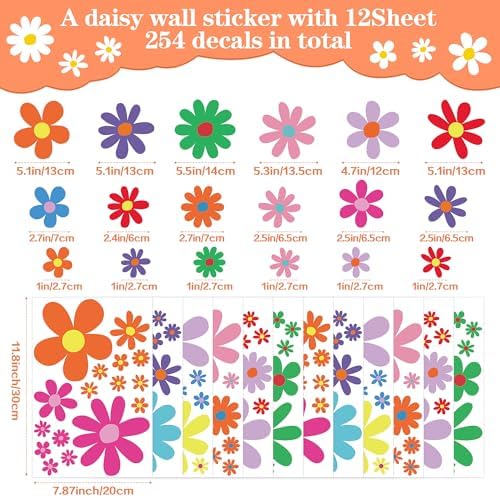 12 Sheets Daisy Wall Decals for Kids Room Decor