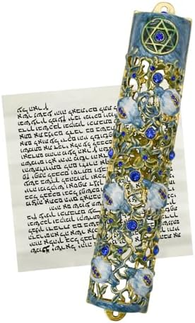 MrMrKura Mezuzah Scroll Door Ornament White Blue 122x598 In